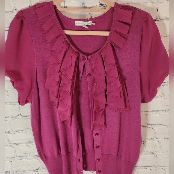 New York & Company Sweaters - NY & CO Retro Cropped Pink Ruffled Cardigan Sz Large